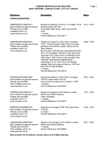 CITY of LONDON P69/SWI Page 1 Reference Description Dates