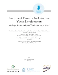Impacts of Financial Inclusion on Youth Development: Findings from the Ghana Youthsave Experiment