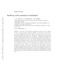 Rydberg Atom Quantum Technologies