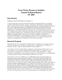 Texas Water Resources Institute Annual Technical Report FY 2003 Introduction the Mission of the Texas Water Resources Institute Is To