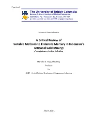 A Critical Review of Suitable Methods to Eliminate Mercury in Indonesia's Artisanal Gold Mining