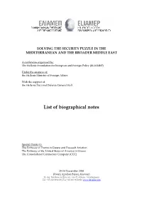 List of Biographical Notes