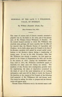 Memorial of the Late T. T. Wilkinson, F.R.A.S., of Burnley