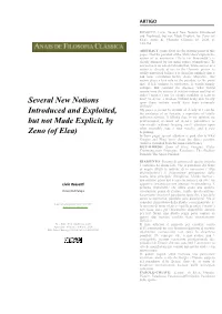 Several New Notions Introduced and Exploited, but Not Made Explicit, by Zeno (Of Elea)