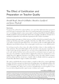 The Effect of Certification and Preparation on Teacher Quality
