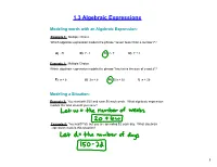 1.3 Algebraic Expressions