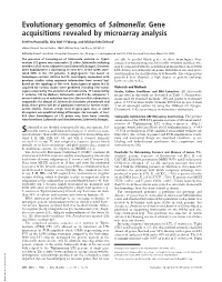 Evolutionary Genomics of Salmonella: Gene Acquisitions Revealed by Microarray Analysis