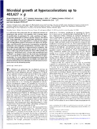 Microbial Growth at Hyperaccelerations up to 403,627 × G