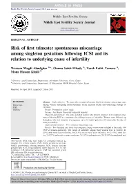 Risk of First Trimester Spontaneous Miscarriage Among Singleton