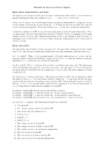 Span, Linear Independence and Basis Rank and Nullity