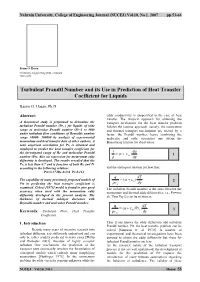Turbulent Prandtl Number and Its Use in Prediction of Heat Transfer Coefficient for Liquids