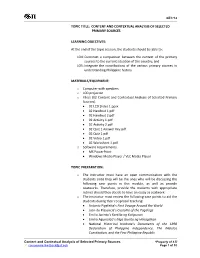CONTENT and CONTEXTUAL ANALYSIS of SELECTED PRIMARY SOURCES LEARNING OBJECTIVES: at the End of the Topic Sessi