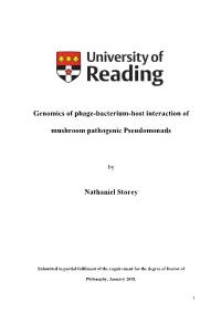 Genomics of Phage-Bacterium-Host Interaction of Mushroom Pathogenic Pseudomonads Nathaniel Storey
