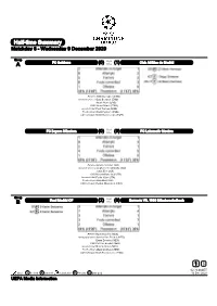 Half-Time Summary Matchday 6 - Wednesday 9 December 2020