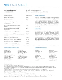 Npr Fact Sheet