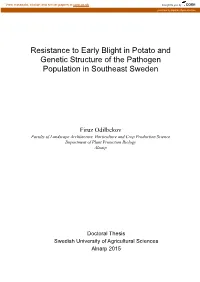 Resistance to Early Blight in Potato and Genetic Structure of the Pathogen Population in Southeast Sweden