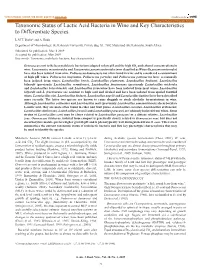 Taxonomic Status of Lactic Acid Bacteria in Wine and Key Characteristics to Differentiate Species