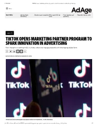 Tiktok Opens Marketing Partner Program to Spark Innovation in Advertising | Ad Age