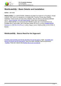 Webscalesql : Basic Details and Installation