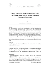 A Risky Enterprise: E Aldine Edition of Galen, the Failures of the Editors