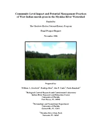 Community Level Impact and Potential Management Practices of West Indian Marsh Grass in the Myakka River Watershed