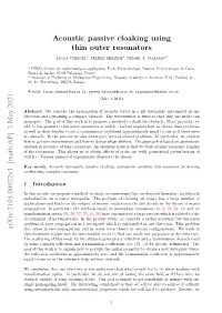 Acoustic Passive Cloaking Using Thin Outer Resonators