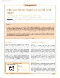 Diffusion Tensor Imaging in Spinal Cord Injury