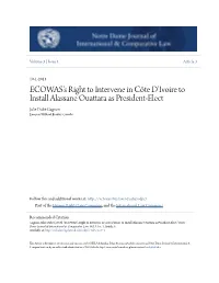 ECOWAS's Right to Intervene in CÃ´Te D'ivoire to Install Alassane