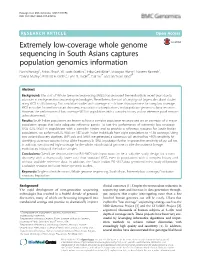 Extremely Low-Coverage Whole Genome Sequencing in South Asians Captures Population Genomics Information Navin Rustagi1, Anbo Zhou2, W