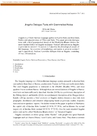 Jingpho Dialogue Texts with Grammatical Notes