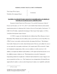 Request for Rehearing of Order on Waiver of Water Quality Certification