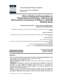 Effect of Boiling and Fermentation on Physicochemical Properties, Fatty Acid and Micronutrients Composition of Hibiscus Sabdariffa (Roselle) Seeds