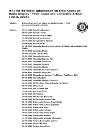 Information on Error Codes on Radio Display - Their Cause and Corrective Action - (Oct 8, 2004)