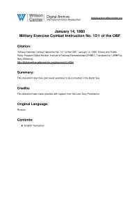 January 14, 1980 Military Exercise Combat Instruction No. 12/1 of the OBF