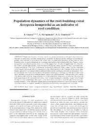 Population Dynamics of the Reef-Building Coral Acropora Hemprichii As an Indicator of Reef Condition