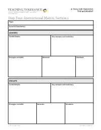 Step Four: Instructional Matrix, Section 1 Topic
