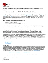 Synaptics Selected by Naver to Develop AI Products Based on Audiosmart Far-Field Voice