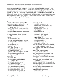 Unpublished Index to Prashad-Cooking with the Indian Masters