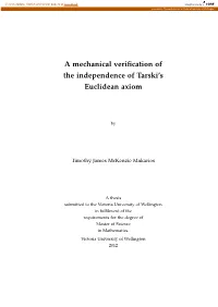 A Mechanical Verification of the Independence of Tarski's Euclidean