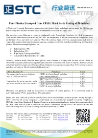 Four Plastics Exempted from CPSIA Third Party Testing of Phthalates