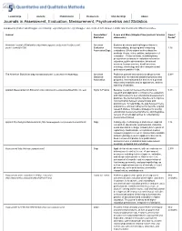 Journals in Assessment, Evaluation, Measurement, Psychometrics and Statistics