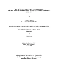 On the Construction of a Social Problem : British Columbian Newspaper Coverage of Missing Children, 1981-1991