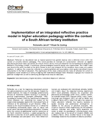 Implementation of an Integrated Reflective Practice Model in Higher Education Pedagogy Within the Context of a South African Tertiary Institution
