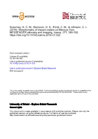 Susorney, H. C. M., Barnouin, O. S., Ernst, C. M., & Johnson, C. L. (2016). Morphometry of Impact Craters on Mercury from ME