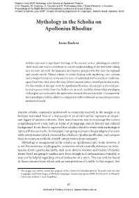 Mythology in the Scholia on Apollonius Rhodius1