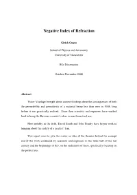 Negative Index of Refraction