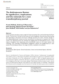 The Anthropocene Review: Its Significance, Implications and the Rationale for a New Transdisciplinary Journal