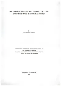 The Kinematic Analysis and Synthesis of Conic Constraint Pairs in Coplanar Motion