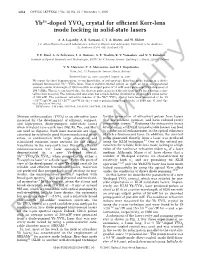 Yb3+-Doped YVO4 Crystal for Efficient Kerr-Lens Mode Locking in Solid