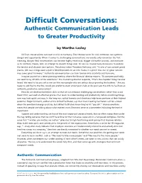 Difficult Conversations: Authentic Communication Leads to Greater Productivity